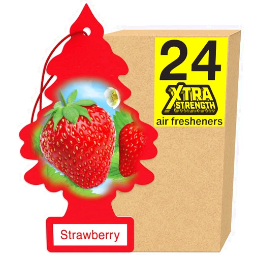 LITTLE TREES Air Fresheners Car Air Freshener. Xtra Strength Provides Long-Lasting Scent for Auto or Home. Extra Boost of Fragrance. Strawberry, 24 Air Fresheners