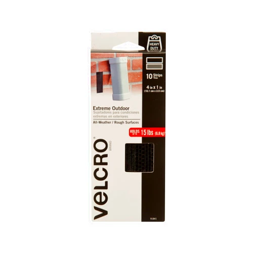 VELCRO Brand Outdoor Heavy Duty Strips | 4in x 1in (10Pk) | Holds 15 lbs | Black Extreme Hook and Loop Tape Industrial Strength Adhesive | Weather Resistance for Rough Surfaces (91841)