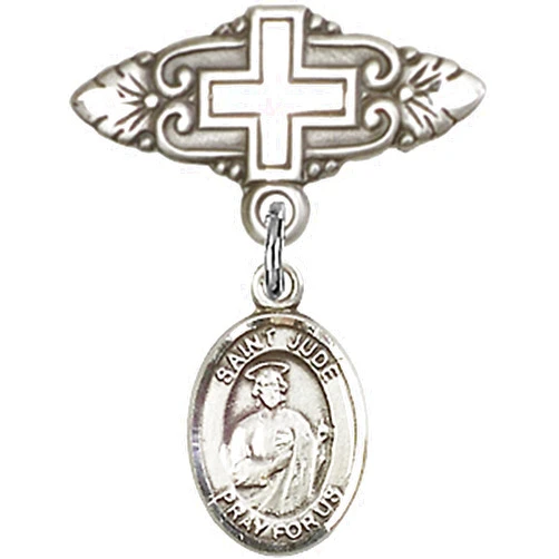 The Baby Badge Collection by Bliss Sterling Silver Baby Badge Cross Pin with Charm, 3/4 Inch