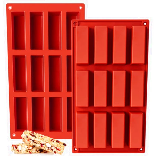 CLUEWR 2 Pack Silicone Granola Bar Molds, 12 Cavity Rectangle Protein Bar Mold Silicone Bar Molds for Baking Chocolate Candy Ganache Cereal Energy Butter Brownie Bars