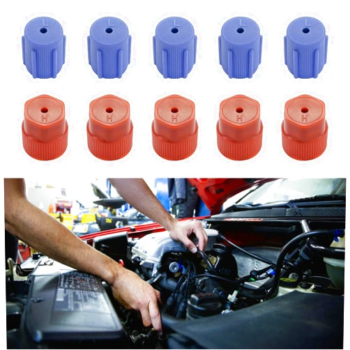 Hirificing 10PCS A/C System Valve Cap R134a 13mm & 16mm Air Conditioning Service AC System Charging Port Caps 5 Sets Blue Low Side & 5 Sets Red High Side Fit for Most R134a AC System Vehicles