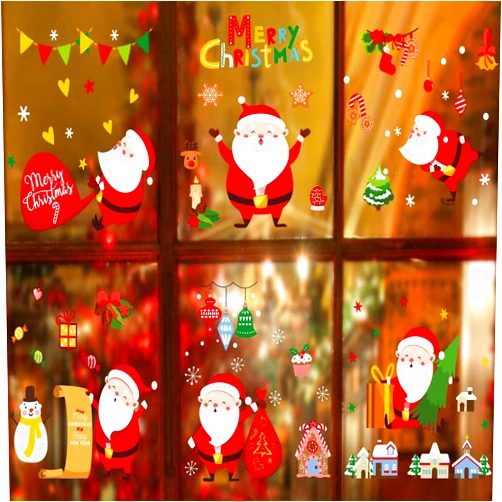 Zspoly 9 Sheets Christmas Window Clings Christmas Decorations Cute Christmas Window Decals Stickers Christmas Decorations Indoor for Thanksgiving Christmas Home Party Decorations - Double Printed