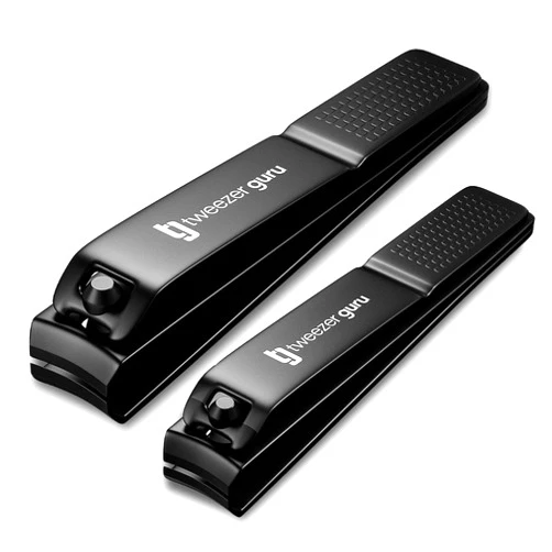 Tweezer Guru Nail Clippers - 2 Pack Professional, Stainless Steel Toe & Finger Nail Clipper Set for Men, Women and Kids - Curved Edge, Matte Black