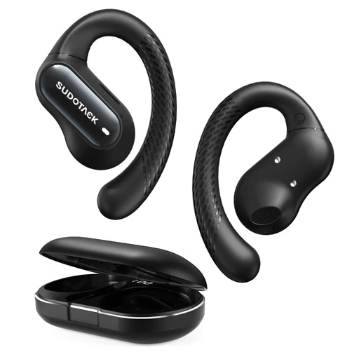 SUDOTACK Ultrafit Wireless Open Ear Headphones, Up to 30 Hours Playtime Air Conduction Sport Earbuds, 5.3 Bluetooth Wireless Earphones with LED Display, Sweat-Proof for Workouts and Running(Black)