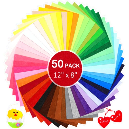 KaKaPops Thin Felt Fabric Sheets, Assorted Colors Stiff Felt Sheets for Crafts DIY Patchwork Sewing Projects Decoration (Stiff 50 Colors, 8×12 inches)