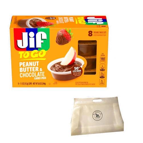 AMCIENT JIF chocolate peanut butter - JIF To Go Cups (8-1.1 oz) Bundle With Reusable Snack Pouch By AMCIENT.