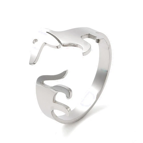 1Pcs Dachshund Dog Open Finger Ring for Women, Stackable Finger Rings Adjustable Open Band Knuckle Rings for Women Dainty Trendy Jewelry, Stainless Steel Color, US Size 8 1/2(18.5mm)