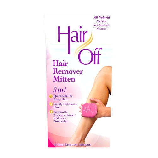 Hair Off Hair Remover Mitten - All-Natural, Painless & Chemical Free - Full Body Hair Removal - Slows & Lessens Regrowth - Exfoliates Skin (3 Mittens Per Box)