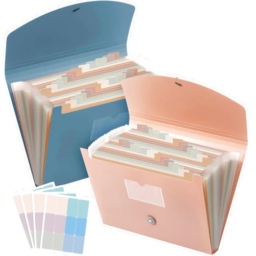 Harloon 2 Pack 24 Pockets Expanding File Folder with Cover Labels, Expanding File Organizer with Expandable Cover, Desktop Folders Letter A4 Paper Document Storage Organizer (Light Blue, Dark Pink)