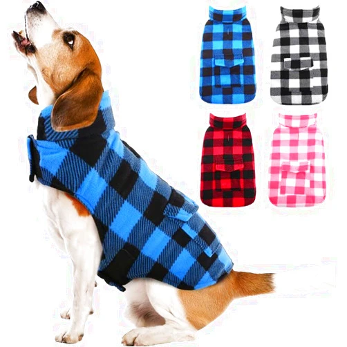 Kuoser Dog Winter Coat, Windproof Dog Fleece Jacket British Style Plaid Cold Weather Dog Vest Coats, Reversible Cozy Warm Dog Clothes Pet Apparel for Small Dogs S