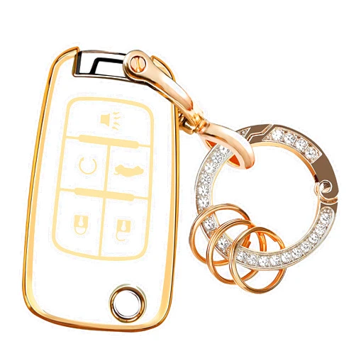 Dingshenchukong Soft TPU Protection Case Shell Compatible for Chevy Key Fob Cover with Metal Keychain, Key Fob Case for Chevrolet Equinox Camaro Cruze Malibu Sonic Buick Terrain