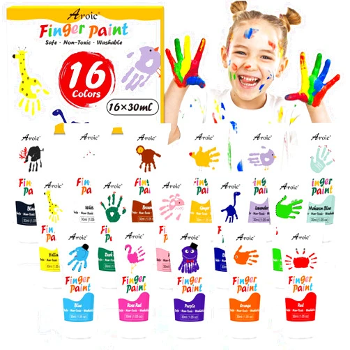 AROIC 16Colors Kids Washable Finger Paint, Non-Toxic, Art Painting Supplies for Toddlers, Finger Painting Supplies for Kids, Hand Painting DIY Crafts