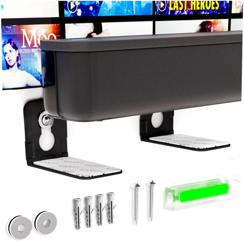 EVEO Soundbar Mount for LG, Samsung, Roku, Sony, JBL, Vizio, Bose - Sound Bar Mounts Under TV, Soundbar Wall Mount Bracket, Sound Bar Shelf, Soundbar Wall Mounting Bracket Under TV Universal Kit