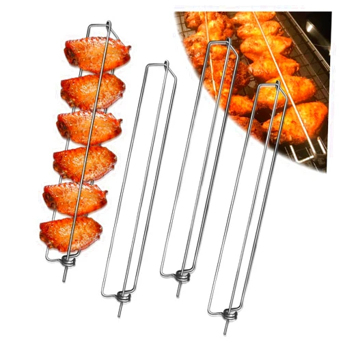 Generic 4-Pack Clamping Wing Rails for Grilling Chicken Wings, Wing Rails for Chicken Wings Flat Chicken Wing BBQ Fork Chicken Wing Rails for Grill, BBQ Grilling Tool Set,Outdoor Picnic Camping Barbecue-Silve
