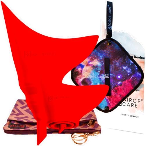 CIRCE CARE 2nd Gen SuAmiga Female Urination Device (in color True Red) with New Waterproof Carry Bag + Silver Infused Pee Cloth (1pc Black Galaxy)