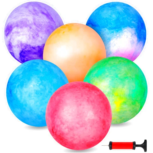 AMOR PRESENT Marbleized Bouncy Balls, 6PCS Bounce Ball with Pump Assorted Colors Sensory Balls Rubber Playground Balls for Toddler Beach Toys Pets Indoor Outdoor Kickball Water Balls