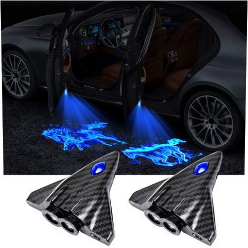 FUNGORGT 2 Pcs Car Door Lights - HD Blue Horse Car Door LED Projector, Dynamic Shadow Projector Lamp Running Board Lights Fit for All Cars/Motorcycle