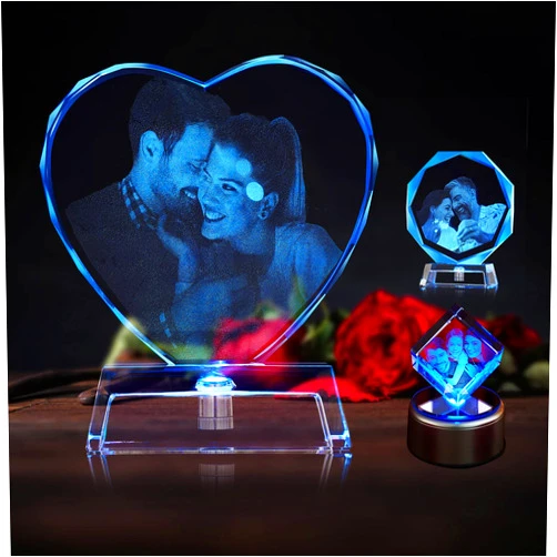 ABIsedrin Personalized Custom 3D Laser Engraved Crystal, Crystal Photo Personalized with LED Base