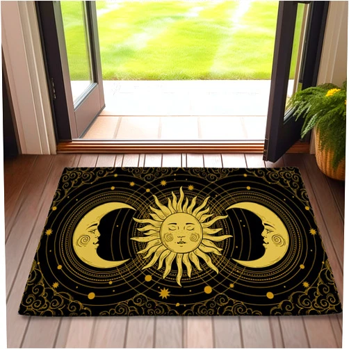 SPUNKER Door Mat,Boho Celestial Front Door Mat 17''x30'',Sun Moon Stars Doormats Indoor Entrance,Welcome Entry Mat,Outdoor Welcome Mat,Low-Profile Floor Rugs for Entry Patio