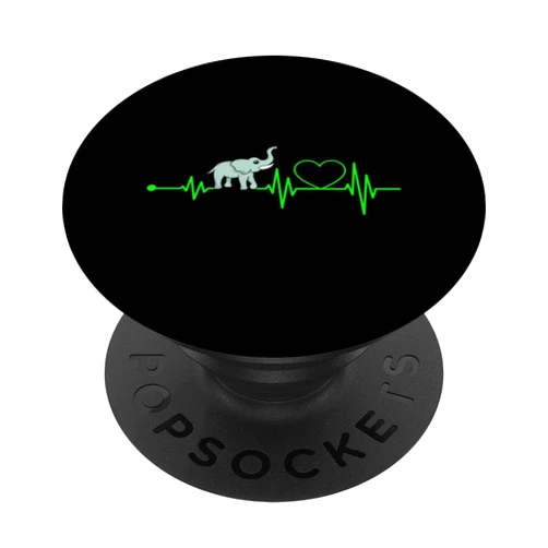 Elefant Geschenk Herzschlag Grünes Herz Tarö Elephant Heartbeat Tarö Trunk Green Heart Favourite Animal PopSockets Swappable PopGrip