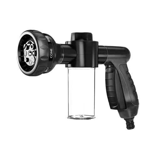 Wevdn Car Wash Nozzle, High Pressure 8 Adjustable Patterns Sprayer with Soap Dispenser, Universal Garden Hose Foam Nozzle for Car Washing and House Cleaning, Car Accessories (Black)