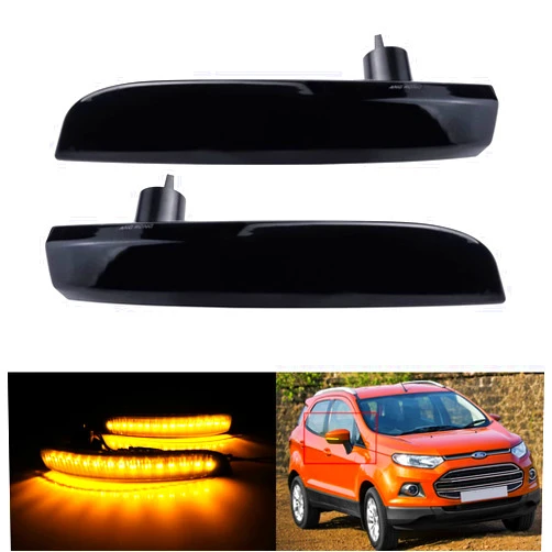 ANGRONG LED Front Side Marker Lights Assembly Smoked Lens Turn Signal Lamp Replacement for Ford Kuga / Escape / EcoSport 2013-2019, C-Max 2013-2017, Focus 3 MK3 2012-2018 SE/ST/RS only, Pack of 2
