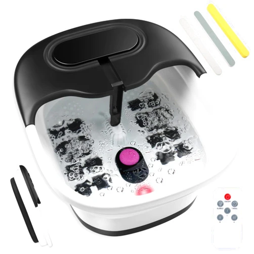 SOOKIFEET Foot Bath Spa Massager with Heat and Bubble Jets, Adjustable Temperature and 16 Massage Rollers for Reflexology, Autumn Winter Essentials Collapsible for Easy Folding and Storage - Black