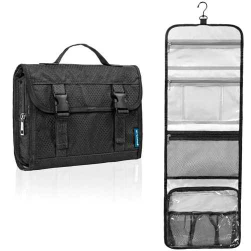 PAVILIA Travel Hanging Toiletry Bag for Women Men, Large Capacity Makeup Bag Kit, Waterproof Cosmetic Storage Organizer Case for Bathroom Shower, Black
