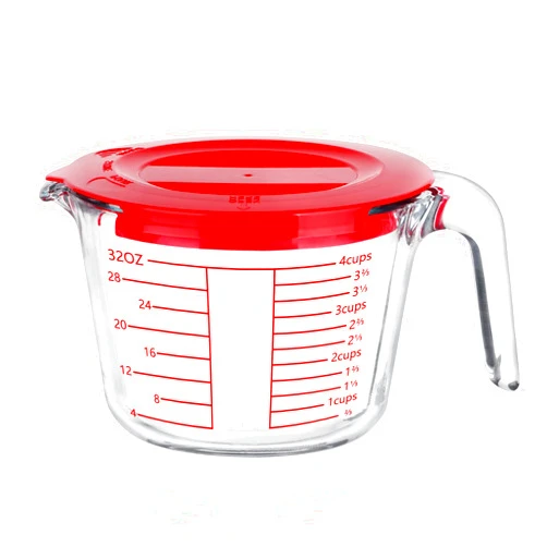 Suyue Y Glass Measuring Cup, 4-Cup Glass Measuring Cups with Lids, Measuring Jugs with Handle Liquid Measuring Cups For Prepping, Baking and Cooking, Dishwasher, Freezer and Microwave Safe
