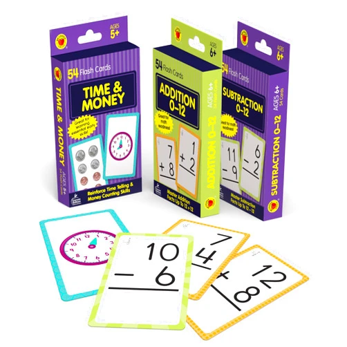 Carson Dellosa Education Carson Dellosa Time and Money, Addition and Subtraction Flash Cards, 3 Sets of Mathematics Flashcards, Math Games for Kids 5-7, Hands-on Learning Resources