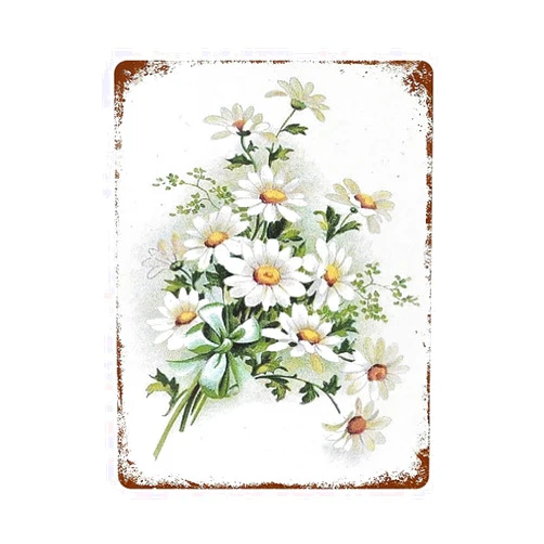 Generic Vintage Tin Signs Flowers White Daisy with Dew Drop Metal Sign Retro Wall Decor for Home Cafes Office Store Pubs Sign Gift 12×8 inch
