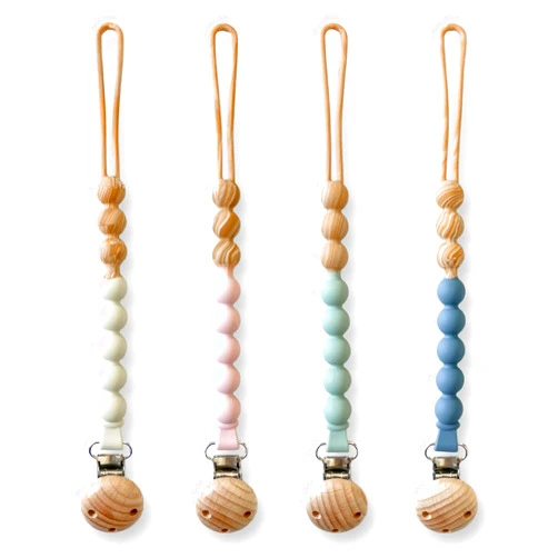 Hippypotamus Pacifier Clips - One Piece All Silicone Holder for Baby’s Binky & Teething Toys - No String Or Loose Beads - Set of 4 (Sand/Rose/Sage/Stone)