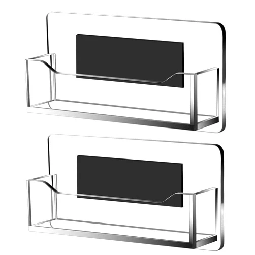 Colingmill 2 Pcs Acrylic Magnetic Business Card Holder Clear Plastic Business Card Display Stand for Home Office Retail Shops Vendor Booth, Fits 30–50 Sheets(Simple Style)