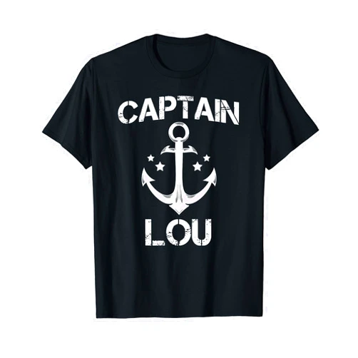 Custom Yacht Sailor Christmas Hat Skipper For Men CAPTAIN LOU Funny Birthday Personalized Name Boat Gift T-Shirt