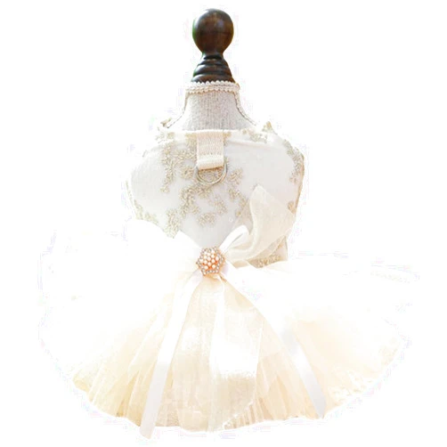 ANIAC Embroidered Dog Dress for Small Dog,Girl Puppy Clothes with Leash Ring Dog Wedding Dress with Lace Tutu Cat Outfit Chihuahua Yorkie Clothes for Birthday Wedding (Medium, Champagne)