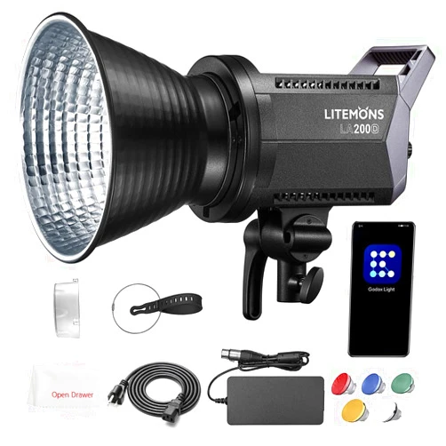 Godox LA200D Video Light, 230Ws 5600K CRI 96+ TLCI 97+, 8 FX Effects,Support Godox Light APP for Studio Portrait Photography