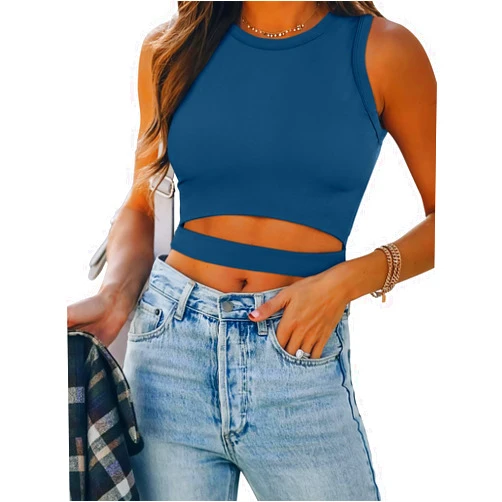 ANRABESS Women Tank Tops High Neck Sleeveless Sexy Cutout Racer Back Going Out Crop Tops Shirts Summer Y2K Outfits