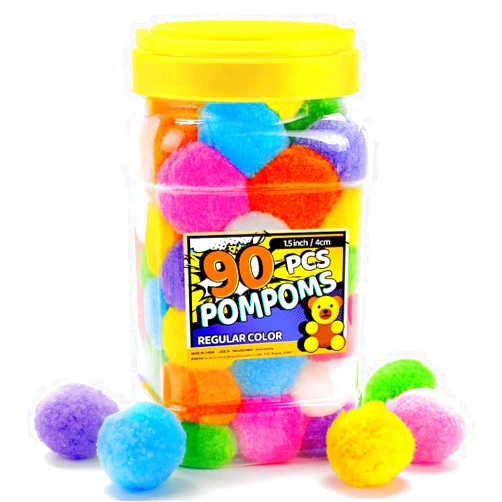 Bundooraking Pom Poms, 1.5 inch (4cm) 90pcs Multicolor Bulk large Pom Poms balls Arts&Crafts, Soft and Fluffy Craft Pom Poms in jar, Pom Poms for Crafts Making Decorations DIY craft supplies.