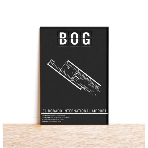 MG Global Wrapped Gift | Modern Poster of BOG Bogota El Dorado International Airport | 11x17 12x18 16x24 24x36 Minimalism Unframed Print | Minimal Wall Art | Minimalist Home Office Decor