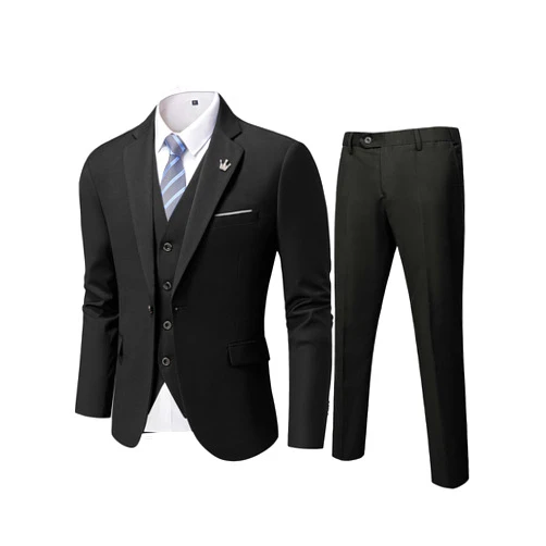 MY'S Men's 3 Piece Slim Fit Suit Set, One Button Solid Jacket Vest Pants with Tie