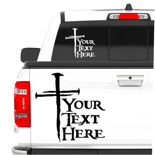 Car Decal Geek Christian Cross of Nails Customizable Custom Personalized Text Car Truck Decal Vinyl Window Sticker