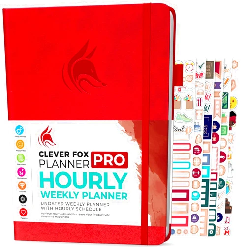 Clever Fox Planner PRO Schedule – Undated Weekly & Monthly Life Planner with Time Slots, Appointment Book & Daily Organizer, A4 (Red)