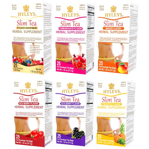 Hyleys Slim Tea Variety Pack – 6 Flavors Including 5 Flavor Assortment, Pomegranate, Mango, Goji Berry, Acai Berry, and Pineapple – 150 Tea Bags