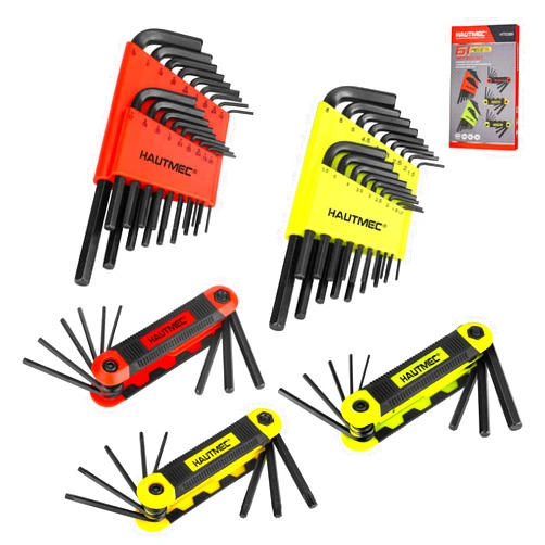 HAUTMEC 61-Piece Allen Wrenches Sets, Includes 25PC Folding Allen Wrench Set, 36PC Long And Short Arm Hex Allen Key Set, Metric/SAE/Torx, Chrome Vanadium Steel, Chamfered Edge for General Applications