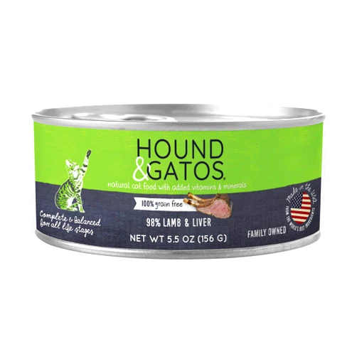 Hound & Gatos Wet Cat Food, 98% Lamb & Liver, 5.5 oz (Pack of 24)
