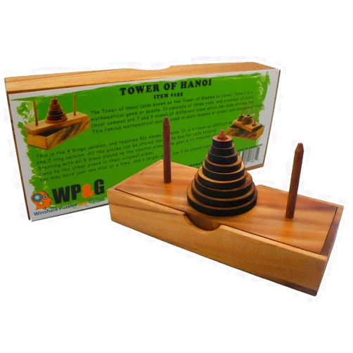 Winshare Puzzles and Games Tower of Hanoi 9 Rings Wooden Puzzle Brain Teaser Logic Game Tower for IQ Challenge and Thinking for Learning and Fun.