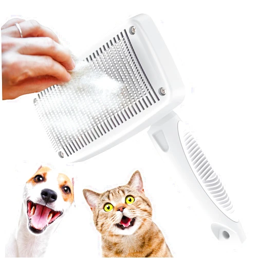 Crala Self-Cleaning Slicker Brush for Dogs & Cats, Grooming Combs for Short & Long-Haired Dogs, Cats, Rabbits & More - Gently Removes Loose Undercoat, Mats and Tangled Hair