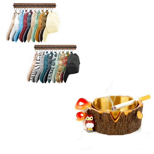 Yiiwinwy Hat Rack for Wall Baseball Caps Organizer Wall-Mounted Retro Wooden Outdoor Ashtray with Stainless Steel Tray,Owl Mushroom Cute Ashtrays for Smokers