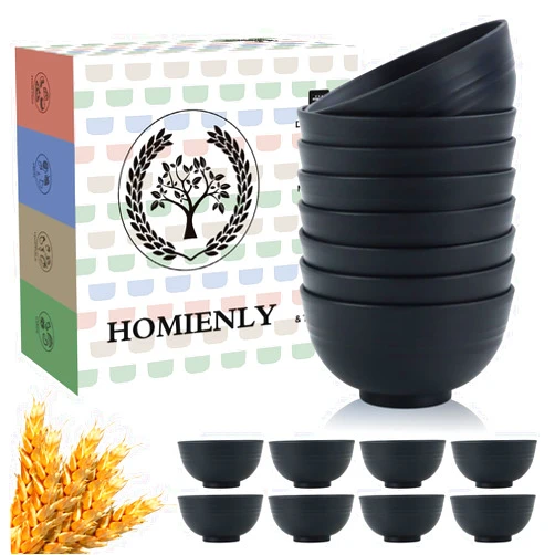 Homienly Wheat Straw Small Bowl Set of 8, Unbreakable Dessert Bowl - 10 OZ, Wheat Straw Mini Bowls for Kitchen, Kids, Microwave and Dishwasher Safe Bowls for Snack, Appetizer, Ice Cream (Black)