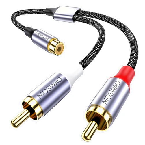 MOSWAG RCA Splitter, 1 Female to 2 Male, RCA Y Splitter RCA Audio Video Cable Splitter Adapter for Amplifiers, Gaming Consoles, CD Player, Subwoofer, Home Theater, HDTV